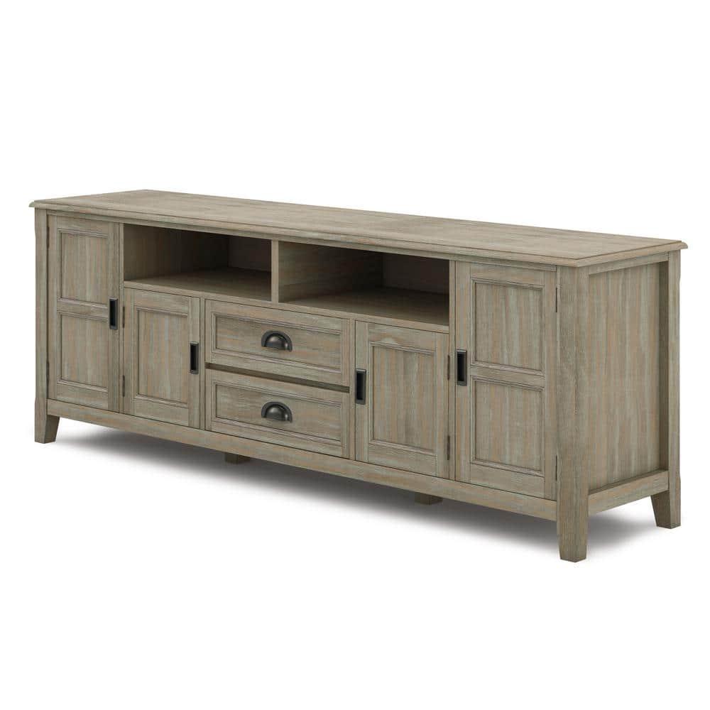 Simpli Home Burlington 72"W Solid Wood TV Stand for TVs up to 80" with 4 Cabinets