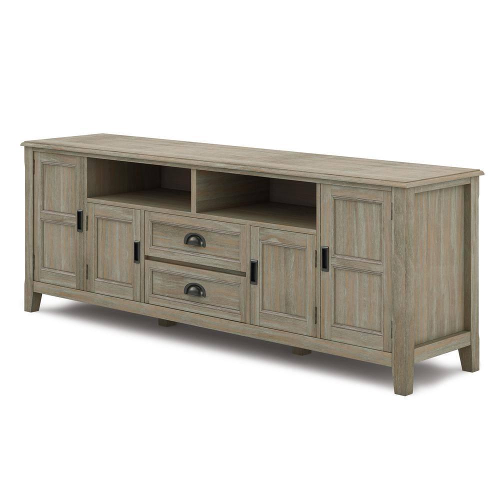 Simpli Home Burlington 72"W Solid Wood TV Stand for TVs up to 80" with 4 Cabinets