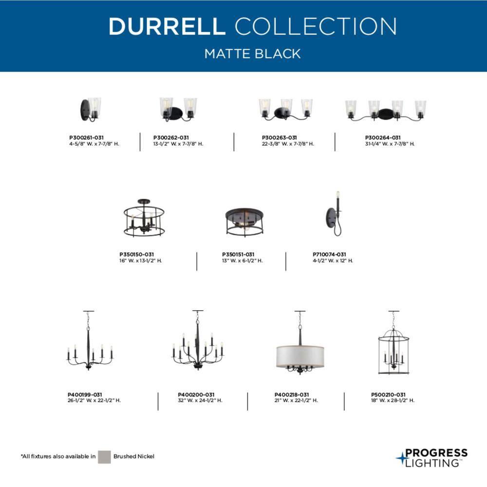 Progress Lighting Durrell 4-Light Foyer Pendant, Matte Black, Open-Cage, No Shade