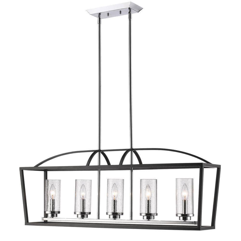 Mercer Matte Black 5-Light Linear Pendant with Seeded Glass