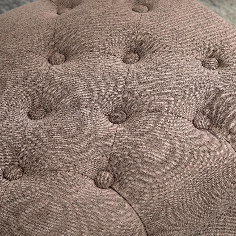 HOMCOM 25" Storage Ottoman with Removable Lid, Button-Tufted Fabric Bench for Footrest and Seat with Wood Legs, Coffee