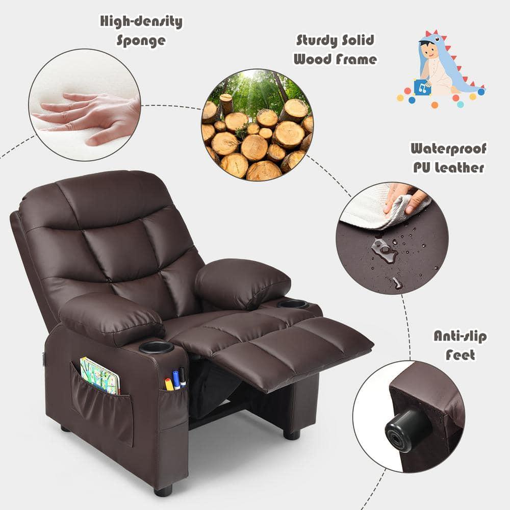 YYAo Recliner Chair,Toddler Reading Couch,Kids Recliner Chair with Cup Holder and Footrest for Children-Brown