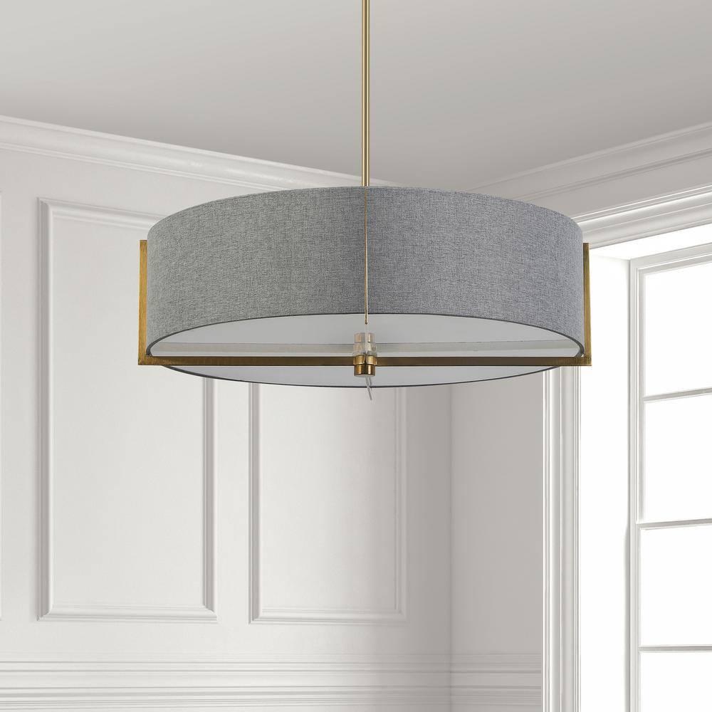 21 in. Preston 4 Light Incandescent Pendant, Aged Brass with Gray Shade