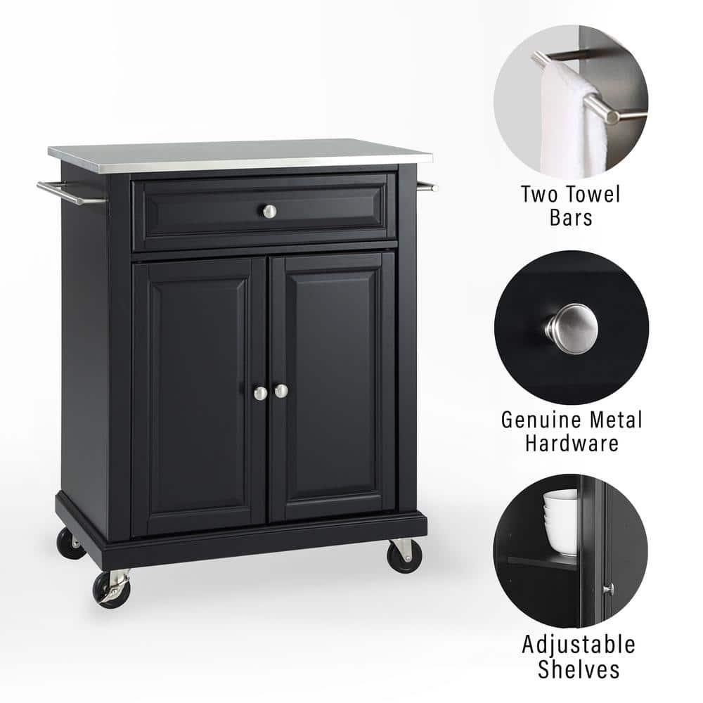 Portable Stainless Steel Top Kitchen Island Wood/Black - Crosley: With Storage, Adjustable Shelves & Casters