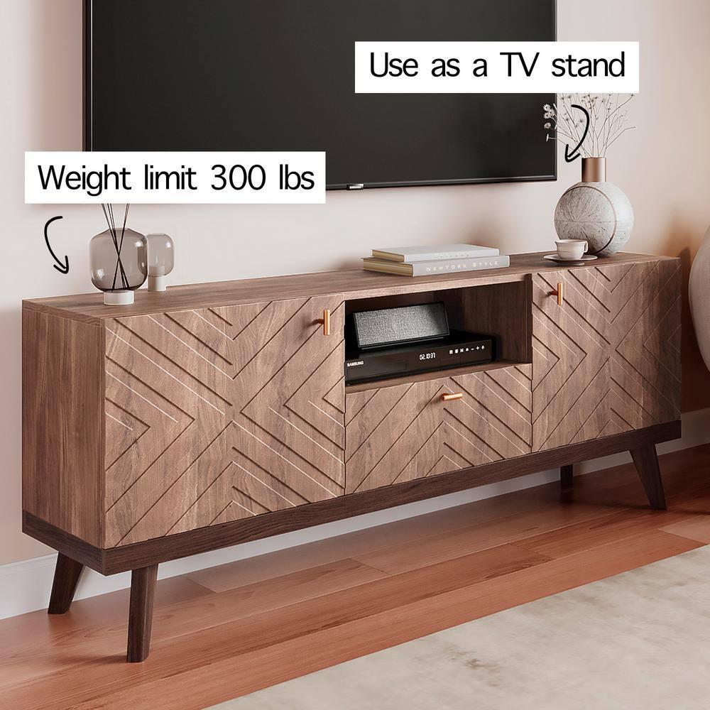 Living Skog  Alba Beige TV Stand Console with Drawer Fits TV's up to 65 in. with Wood Legs Mid Century Modern Design Brown Laminate,MDF Up to 240 lbs
