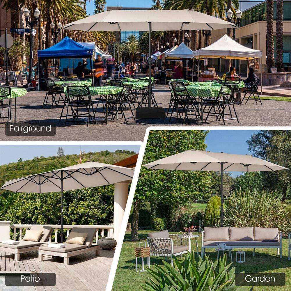 Costway 15FT Patio Double-Sided Umbrella Crank Outdoor Garden Market Sun Shade Beige
