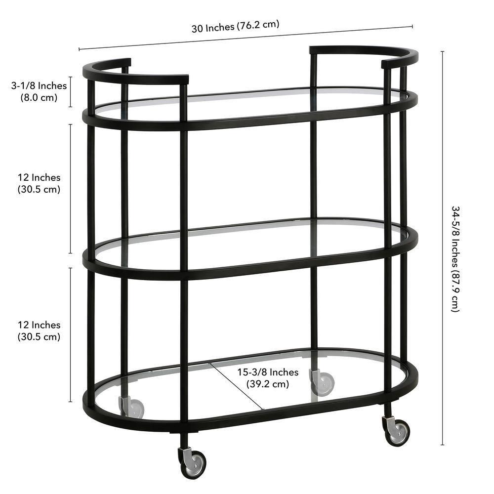 Henn&Hart 30" Blackened Bronze Metal/Glass Bar Cart