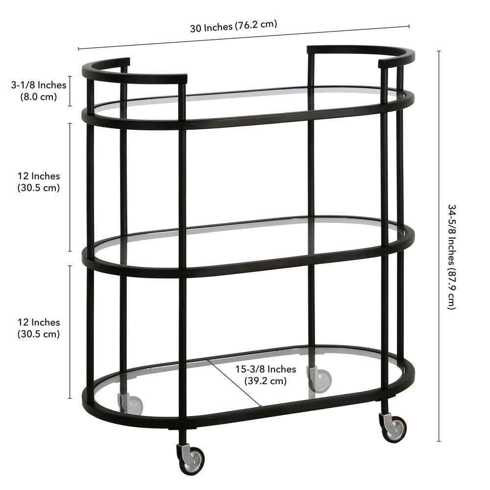 Henn&Hart 30" Blackened Bronze Metal/Glass Bar Cart