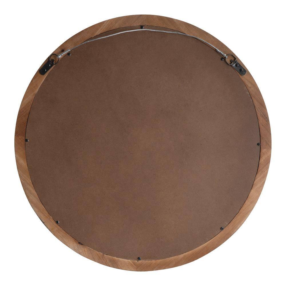 Kate and Laurel Hartman Transitional Round Wood Framed Wall Mirror, 24" Diameter, Brown, Boho Chic Round Mirror for Wall