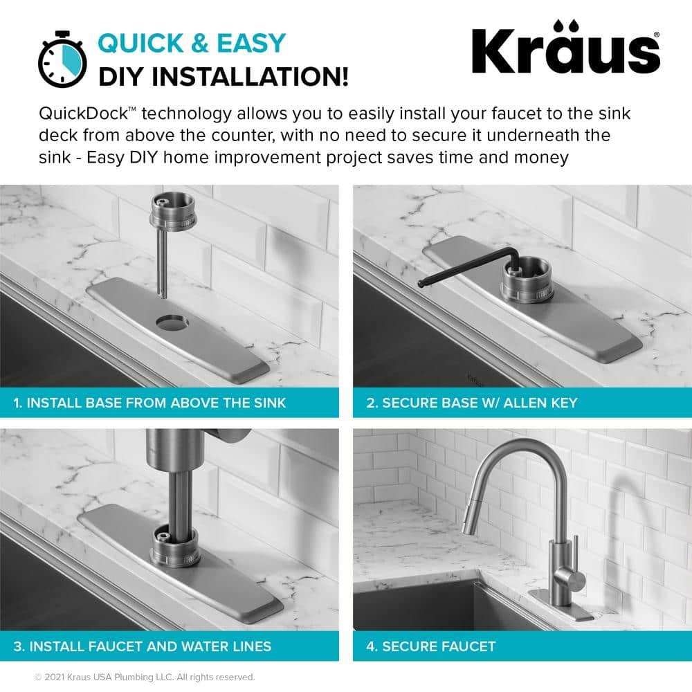 KRAUS Oletto Single Handle Pull Down Kitchen Faucet with QuickDock Top Mount Installation Assembly