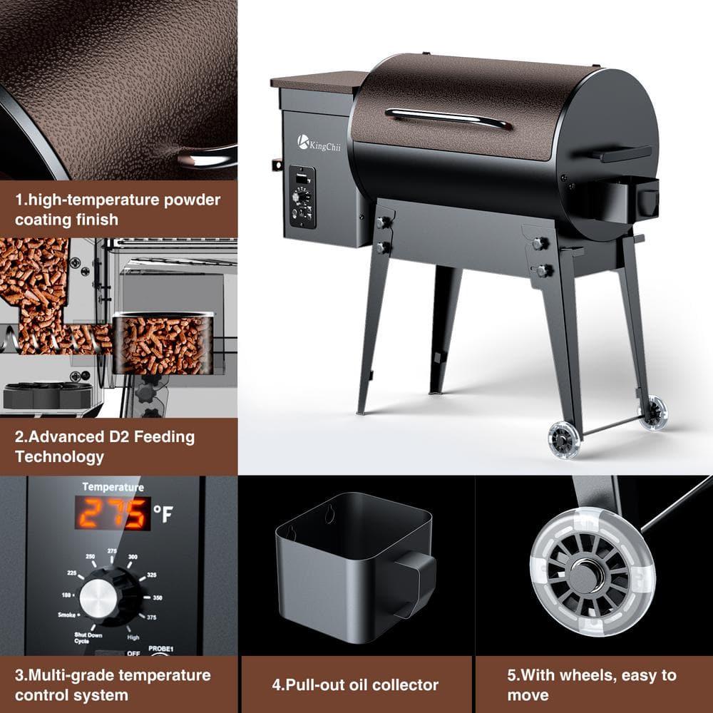 KingChii 456 SQ.IN. Wood Pellet Grill & Smoker with Automatic Temperature Control, Foldable Legs for Easy Storage and Transport, Multifunctional BBQ Grill for Outdoor Cooking