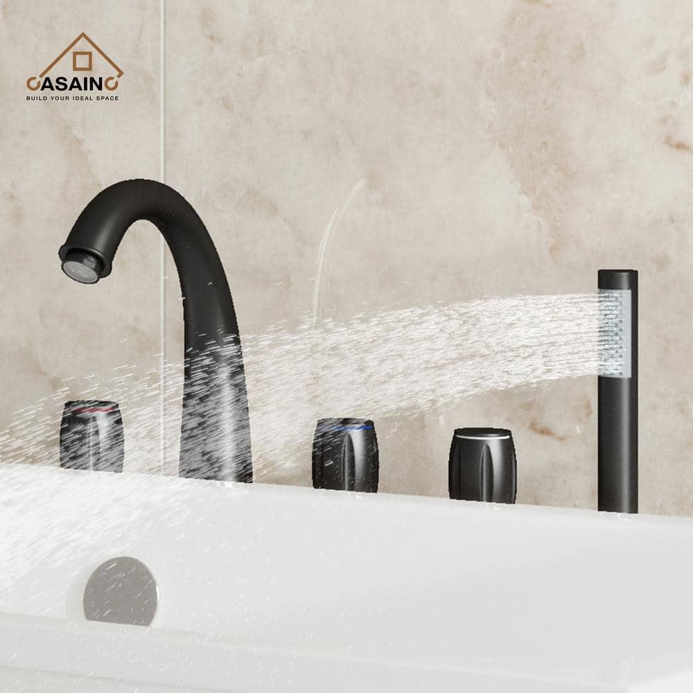 3 Handles Deck Mount Roman Tub Faucet With Hand Shower