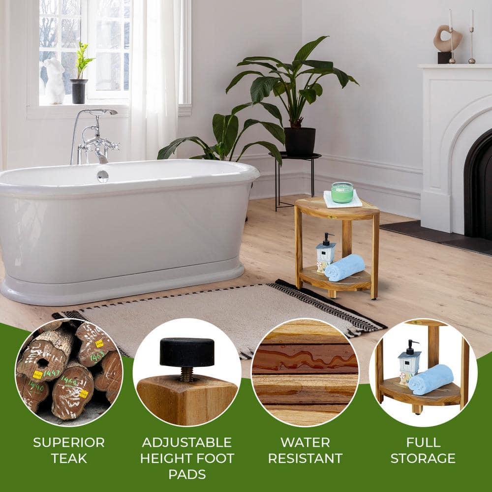 12" SnazzyCorner ED980 Wide Teak Shower Bench with Shelf - EcoDecors