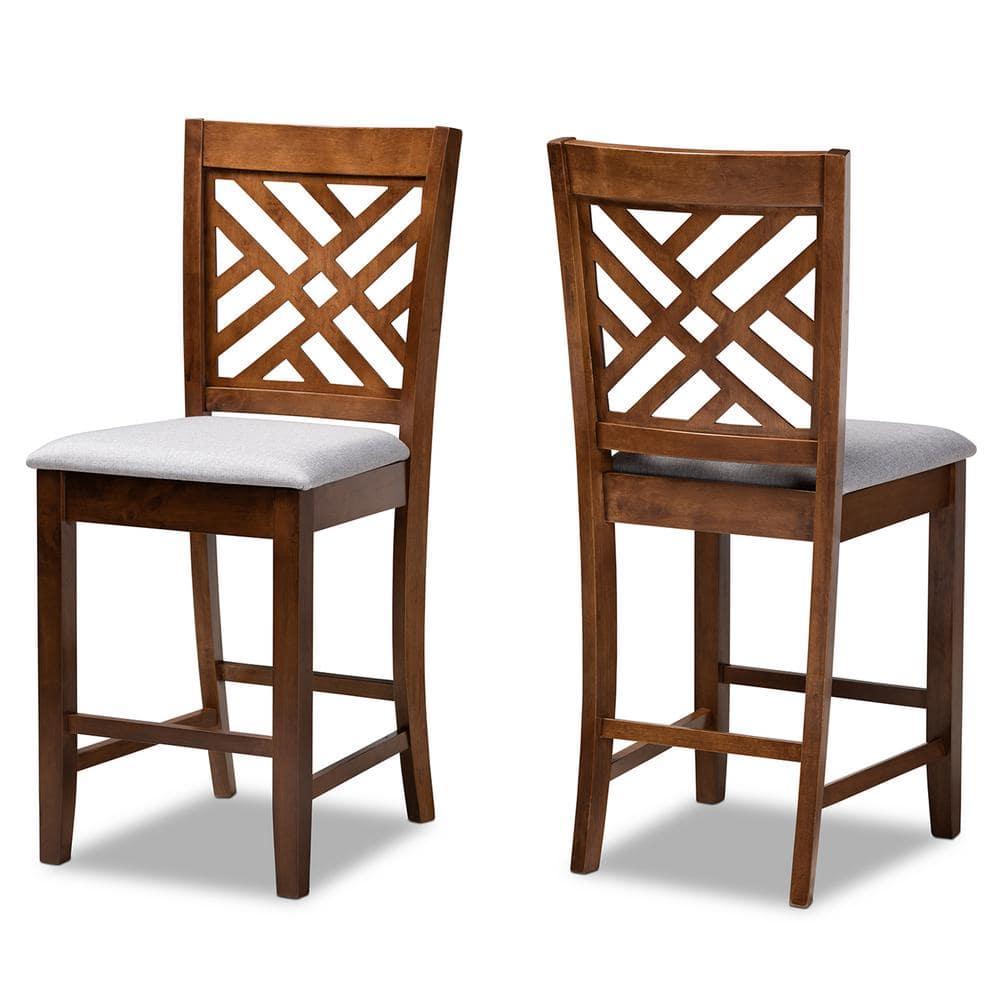 Set of 2 Caron Fabric Upholstered Wood Counter Height Pub Chair Set Gray/Walnut - Baxton Studio