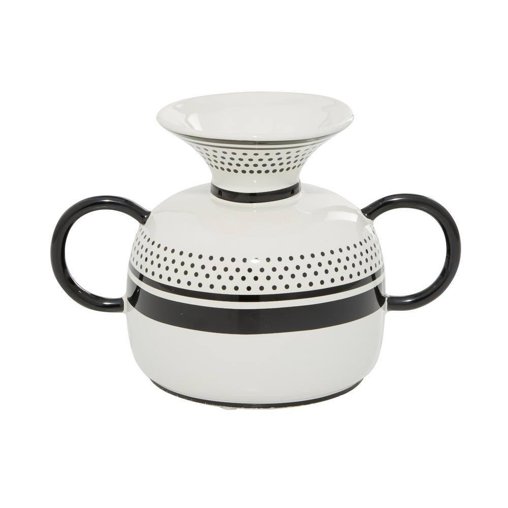 DecMode 8"W, 7"H Dolomite Eclectic Vase, White, 1 - Piece