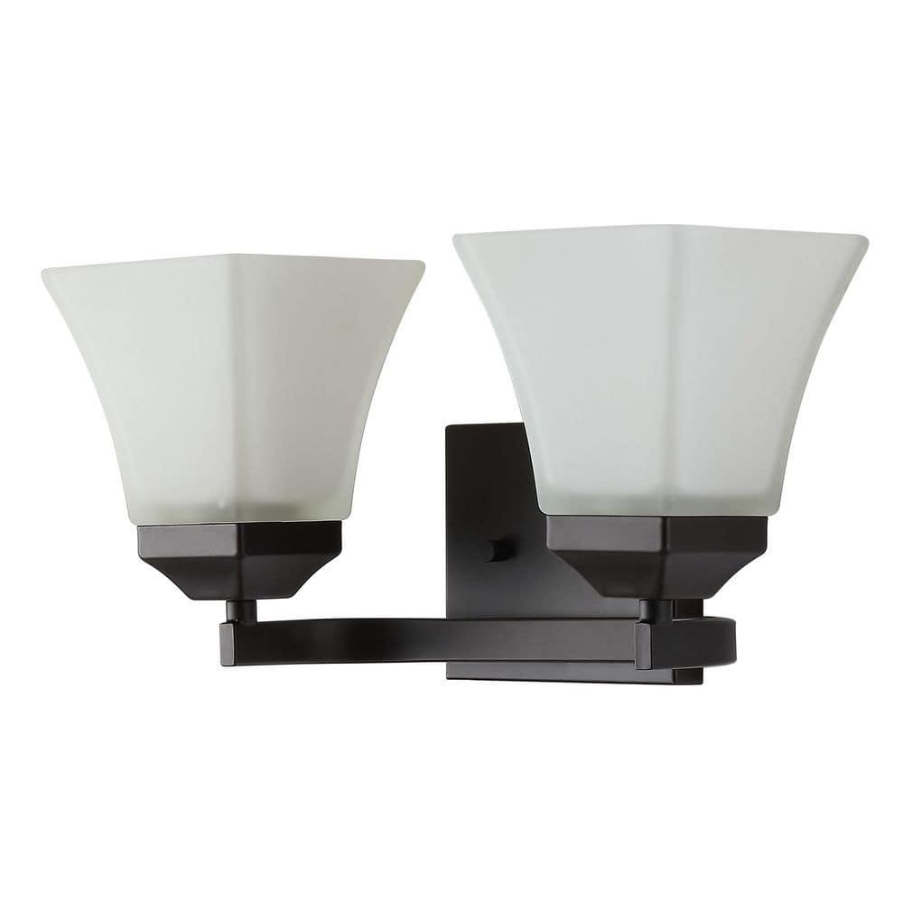 Staunton 15 in. 2-Light Iron/Glass Modern Cottage LED Vanity Light, Oil Rubbed Bronze