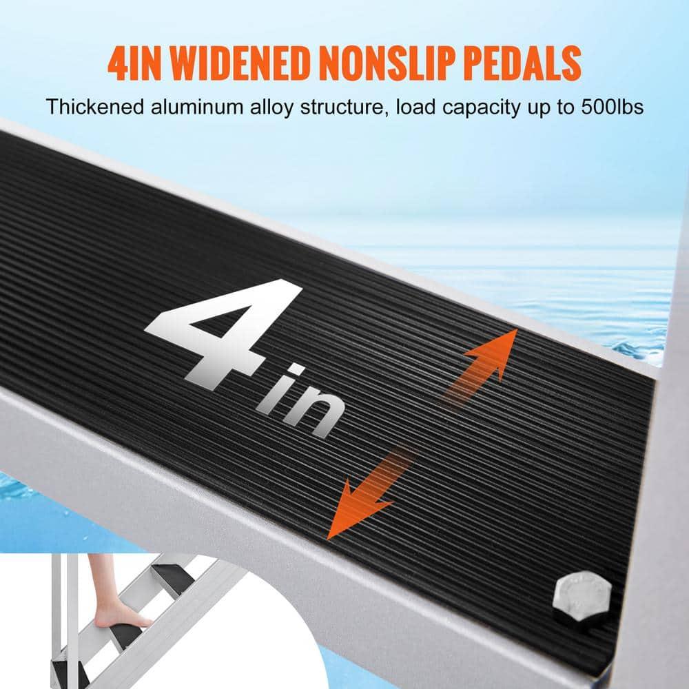 VEVOR Dock Stairs 4 Steps, 500lbs Load Pool Steps, Adjustable Height Aluminum Dock Ladders, Pontoon Boat Ladder with Handrails & Widen Nonslip Pedals for Lake/Pool/Marine Boarding/RV/House