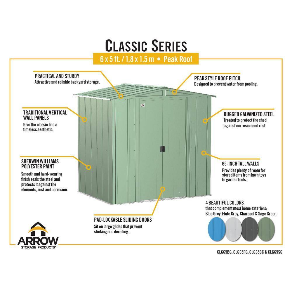 Arrow 6 ft. W x 5 ft. D Galvanized Steel Storage Shed