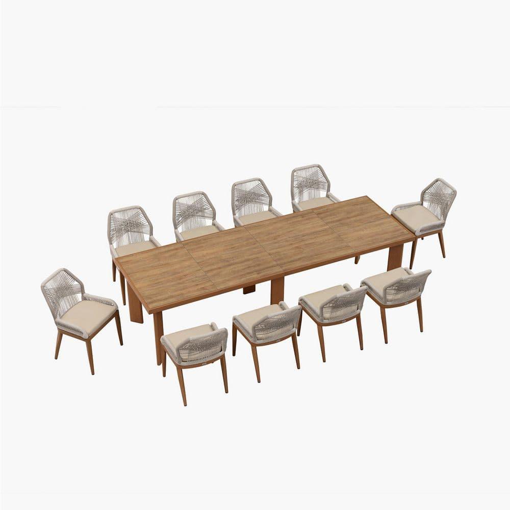 PURPLE LEAF 7 Pieces Patio Dining Set Aluminum Rectangular Table and Wicker Chairs with Cushions for Kitchen Porch Garden Modern Outdoor Furniture Sets, Beige and Dark Grey