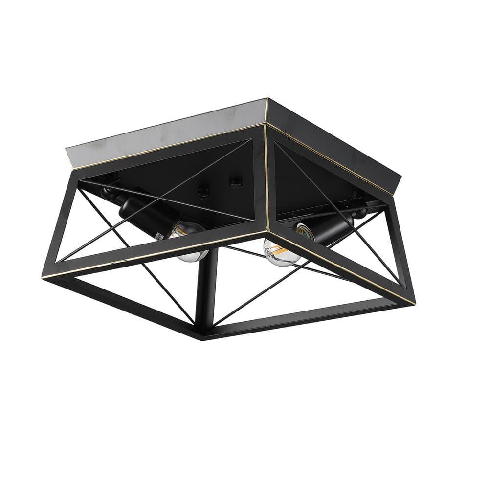 Progress Lighting, Briarwood, 2-Light Flush Mount, Textured Black, Faux-Painted Wood Enclosure