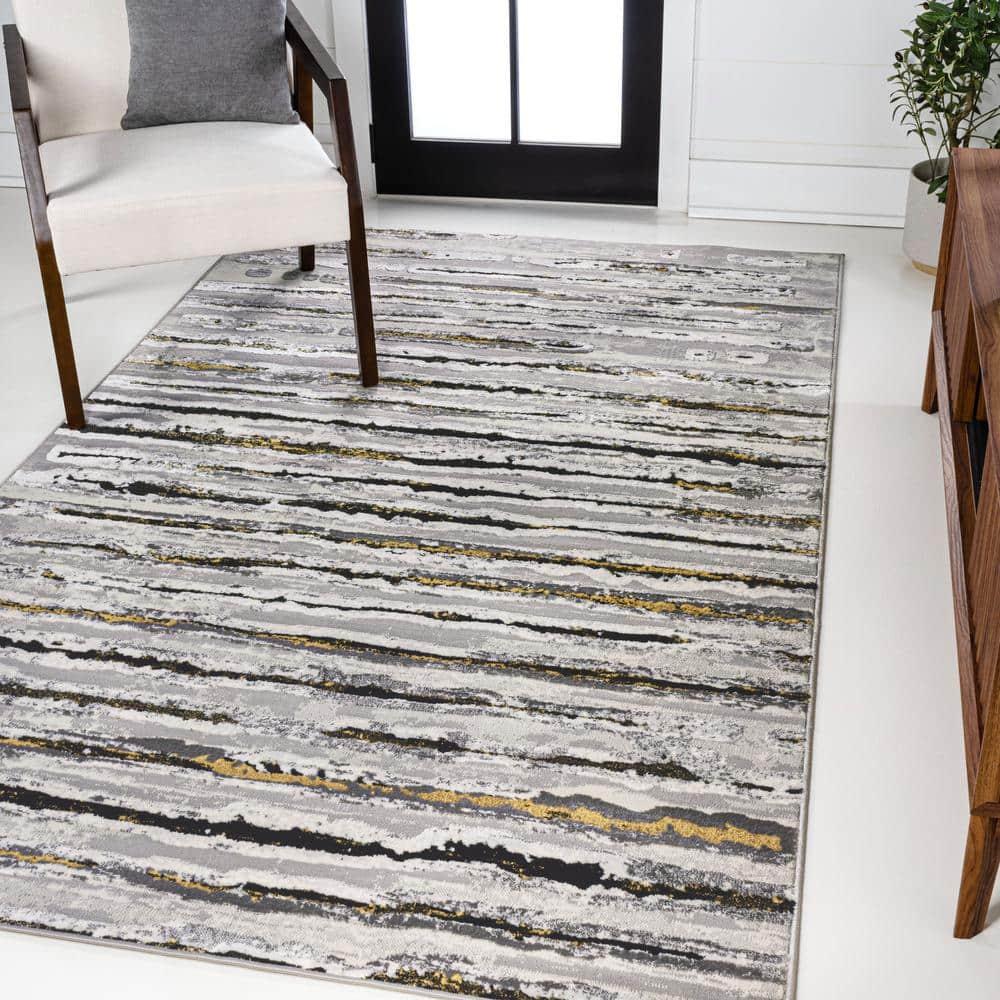 5'x8' Batten Modern Stripe Area Rug, Gray/Black - JONATHAN Y