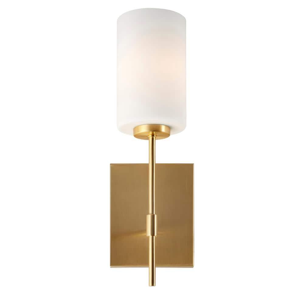 Faye 1-Light Soft Gold Wall Sconce with Satin Opal Glass - Soft Gold