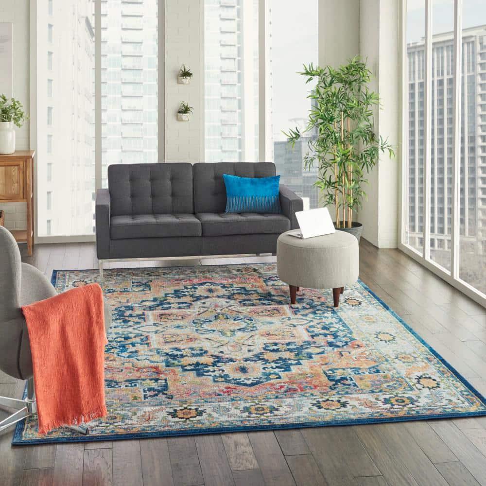 Nourison Global Vintage Center Medallion Indoor Area Rug Blue/Multicolor 7'10" x 9'10"