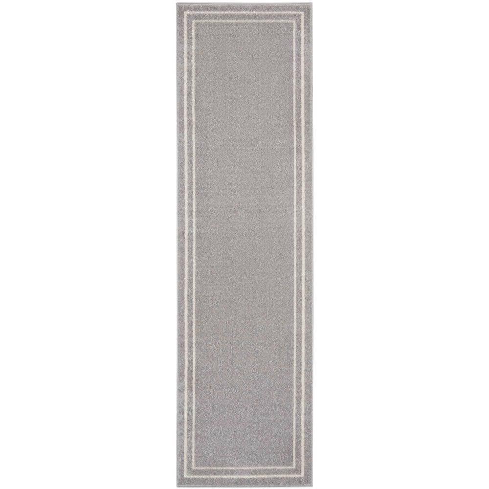 Nourison Essentials 2' x 6' Grey/Ivory Contemporary Bordered Indoor/Outdoor Area Rug