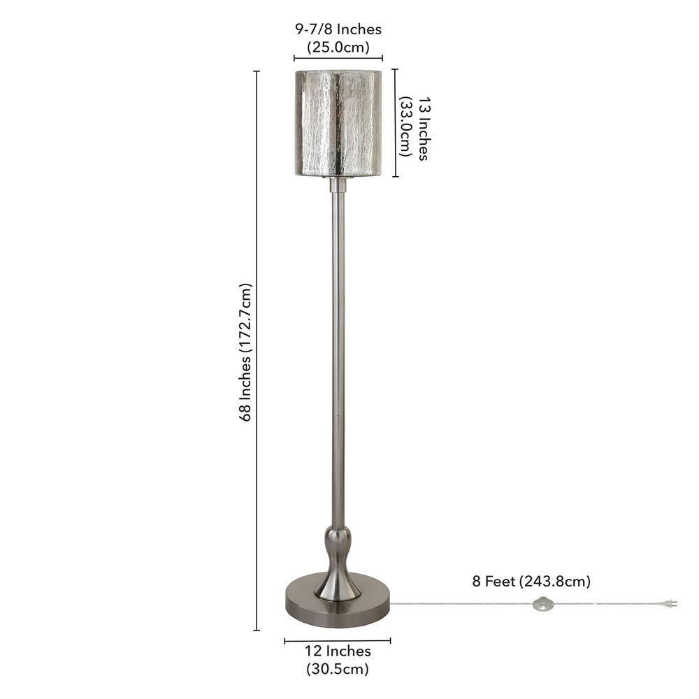 Evelyn&Zoe Numit 68.75" Tall Floor Lamp with Glass Shade, Brushed Nickel/Mercury Glass