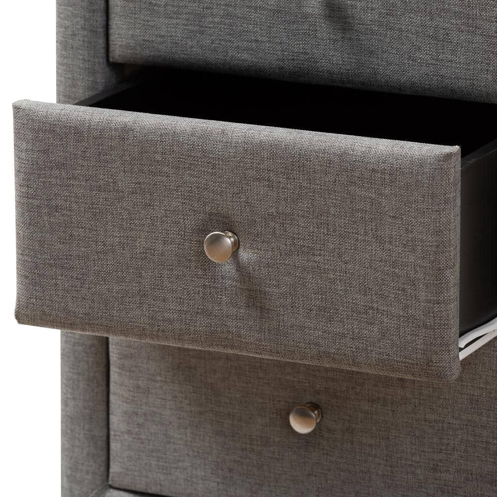 Tessa 3 Drawer Nightstand Gray - Baxton Studio: Contemporary Design, Chrome Knobs, Bedroom Storage