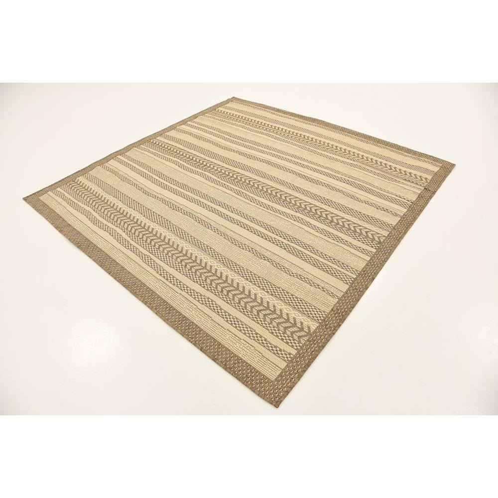 Unique Loom Outdoor Border Collection Area Rug - Lines (6' 1" Square Beige/Brown)