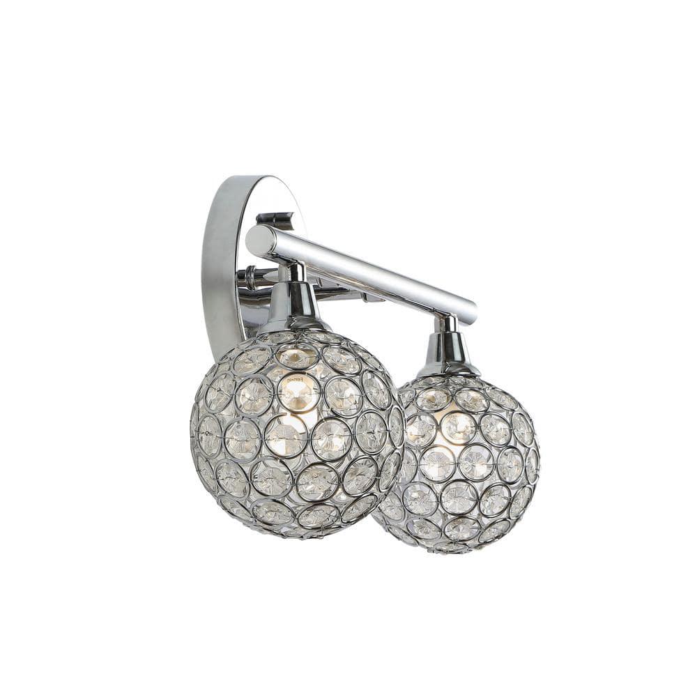 Maeve 13" 2-Light Iron/Glass Contemporary Glam LED Vanity Light, Chrome