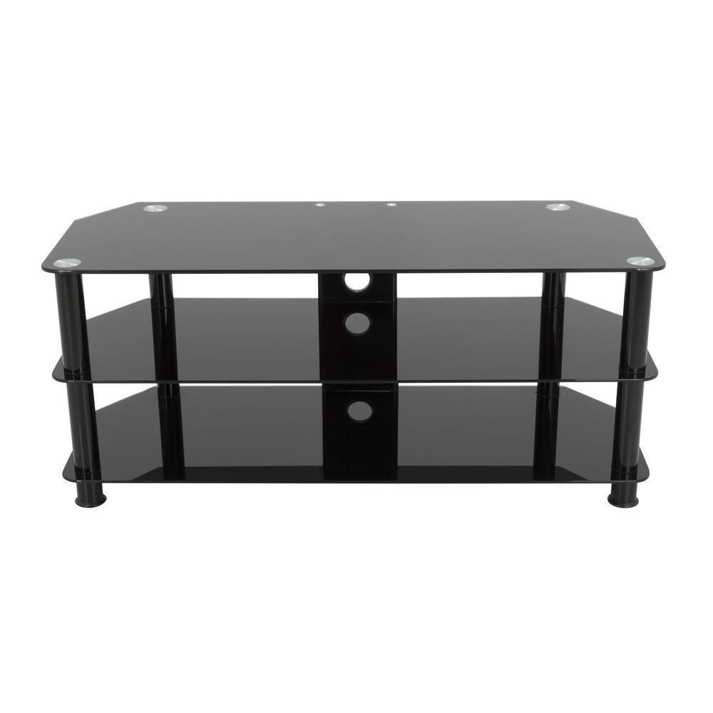 39 in. Black Glass TV Stand Fits TVs Up to 55 in. with Open Storage