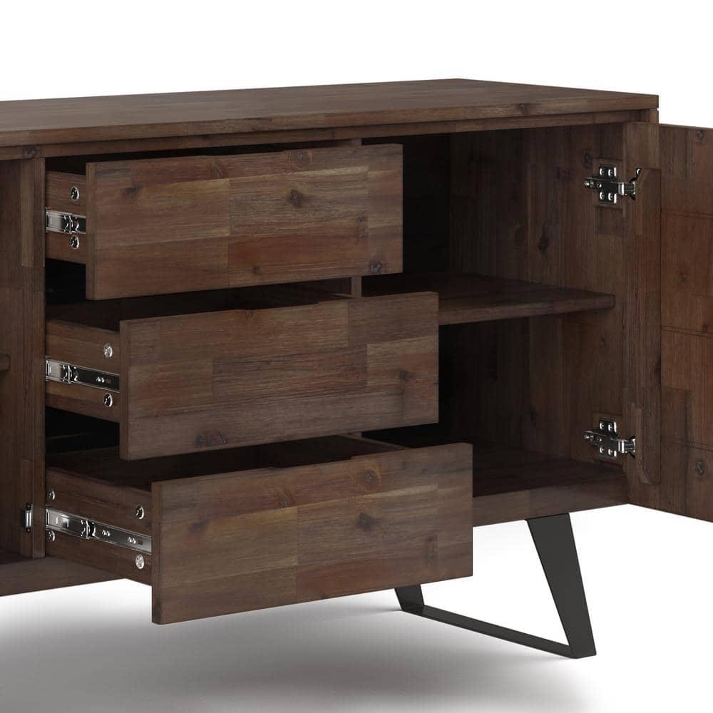 Simpli Home Lowry SOLID ACACIA WOOD and Metal 60 inch x 17 inch Rectangle Modern Industrial Sideboard Buffet in Rustic Natural Aged Brown
