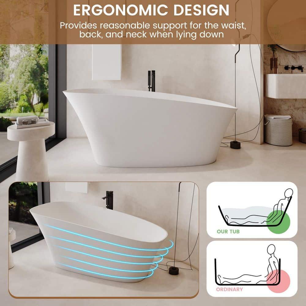 63" Matte White Solid Surface Freestanding Slipper Bathtub