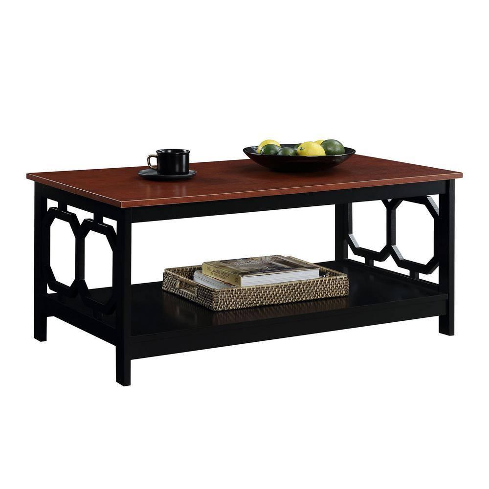 Convenience Concepts Omega Coffee Table with Shelf, Cherry/Black