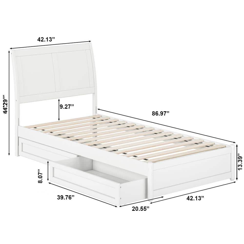 AFI, Andorra Twin XL Platform Bed with Panel Footboard and Storage Drawers, White