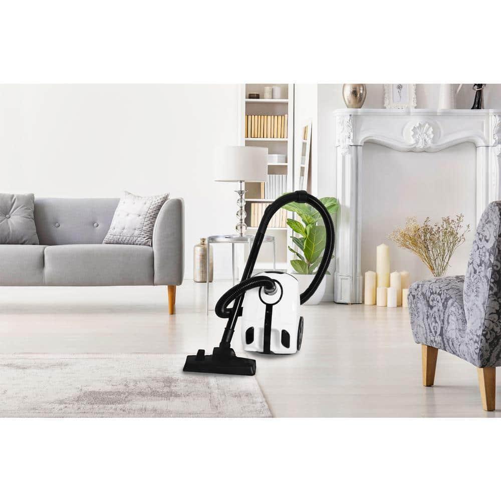 Impecca Lightweight Bagged Canister Vacuum Cleaner for Carpets, Rugs, Hard Floors, Upholstery, etc W/Powerful 1000W Motor, 2L Dust Capacity, Includes 6 Cleaning Tools + 3 Bags - White