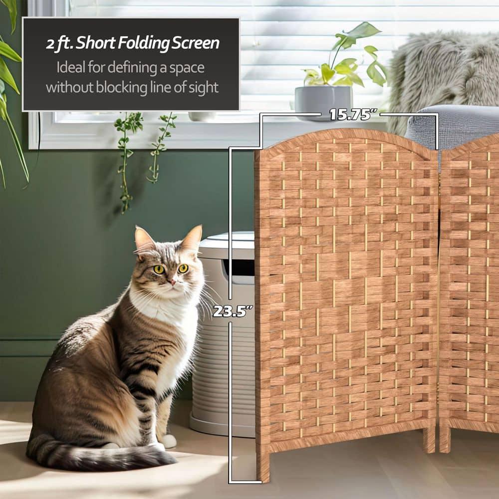 2 ft. Short Diamond Weave Fiber Folding Screen - Natural - 4 Panel