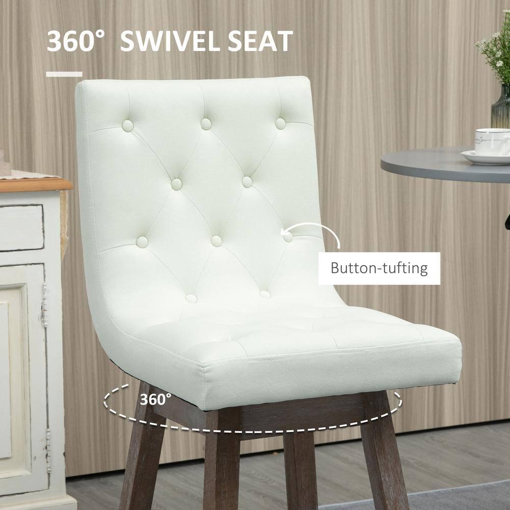 HOMCOM Bar Stools Set of 2, Swivel Bar Chairs, 25.5" High Fabric Tufted Breakfast Barstools for Kitchen Counter