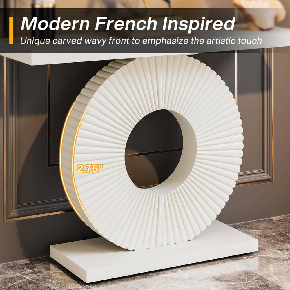 Resenkos Entryway Table, Console Sofa Table,Modern Console Table 40" Wood Sofa Table with Geometric Base,White