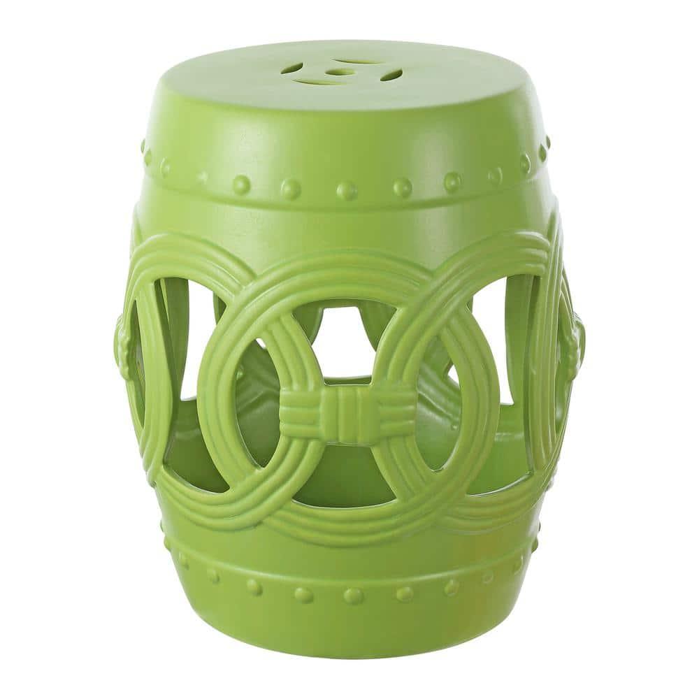 JONATHAN Y Lucky Coins 16" Chinese Ceramic Drum Garden Stool, Matte Green