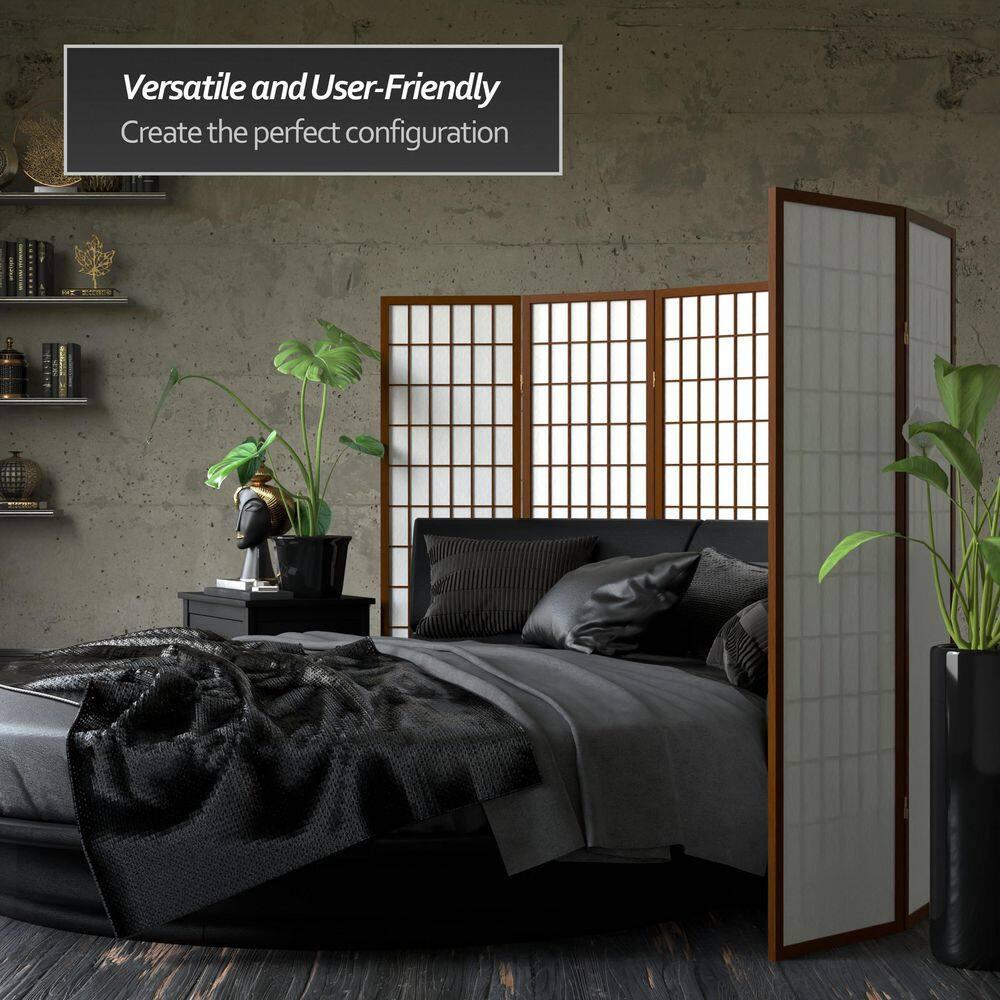 Oriental Furniture 5 ft. Tall Window Pane Shoji Screen - Walnut - 5 Panel