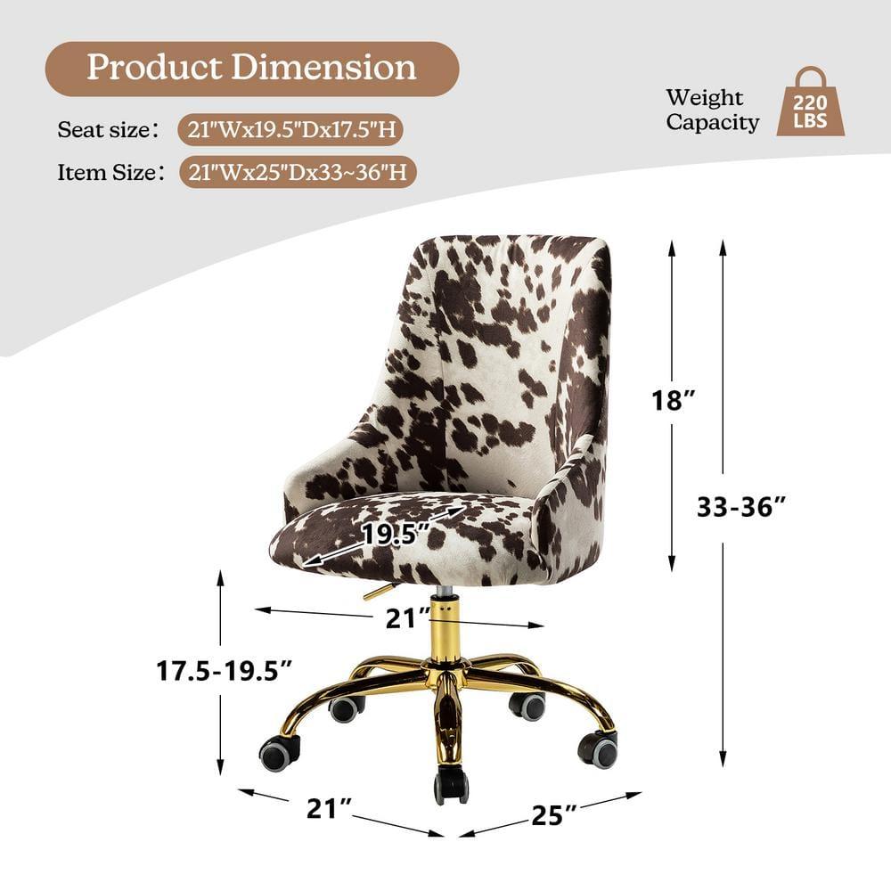 Ergonomic Swivel Task Chair in Cowhide Fabric with Metal Base