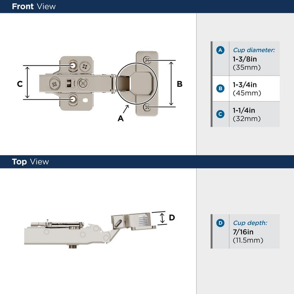 Full Overlay Frameless Soft Close Euro Concealed Cabinet Hinge - 1 Pair