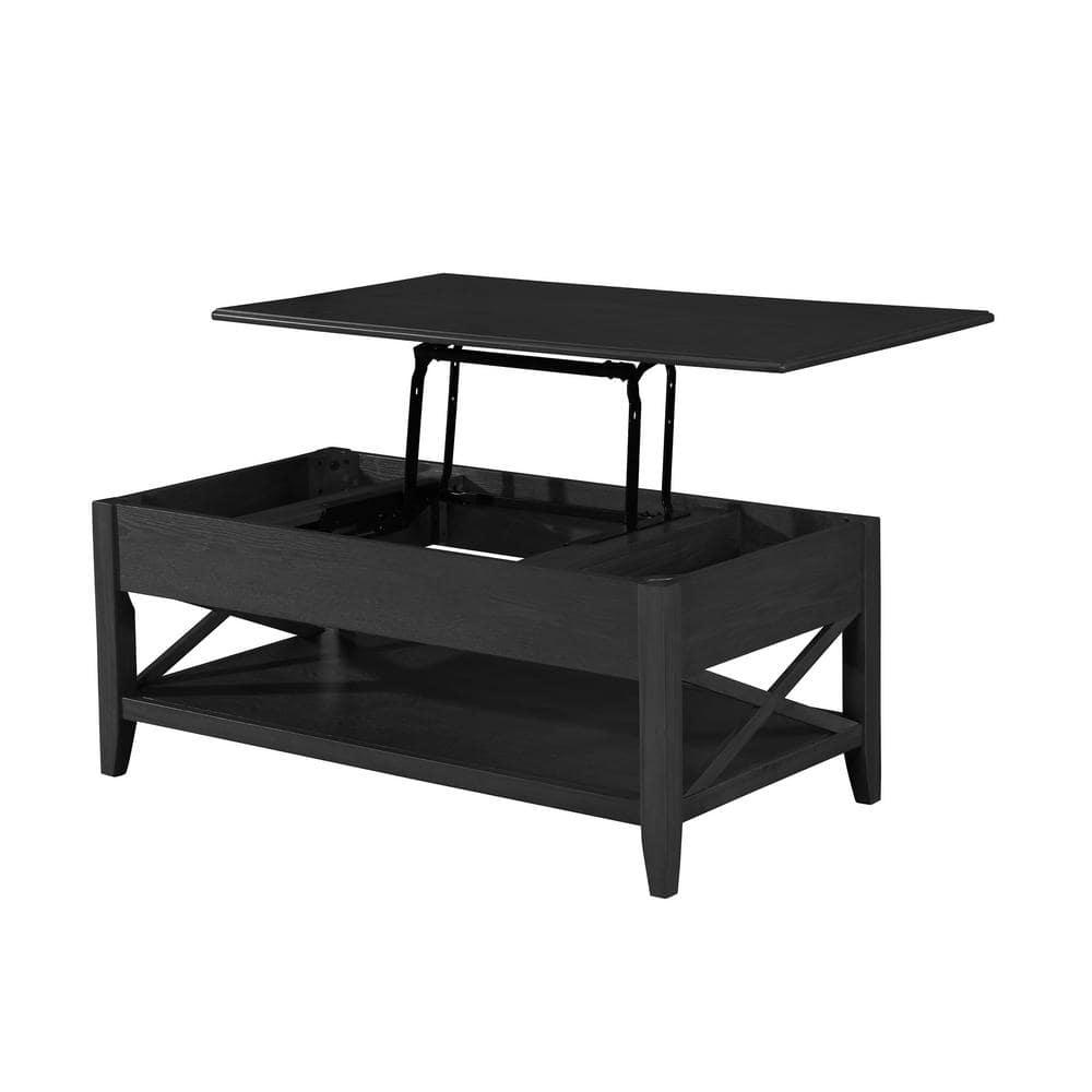 Noble House Moses Farmhouse Faux Wood Lift Top Coffee Table, Black