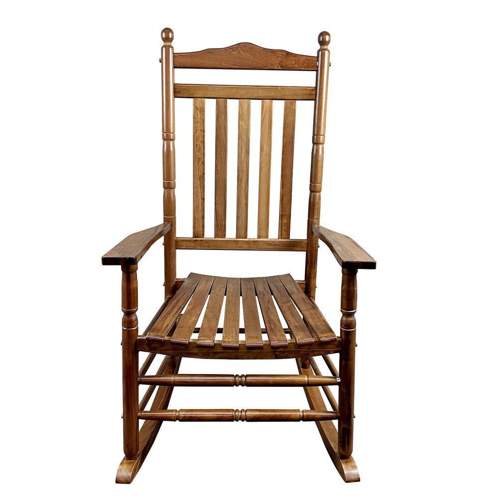 Traditional Wooden High-Back Rocking Chair for Porch Oak