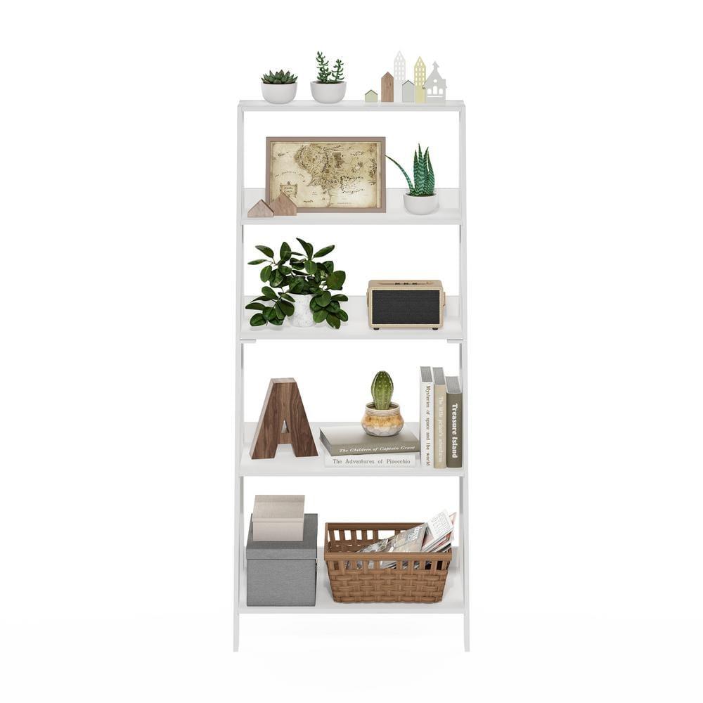 Furinno Ladder Bookcase Display Shelf, 5-Tier, White