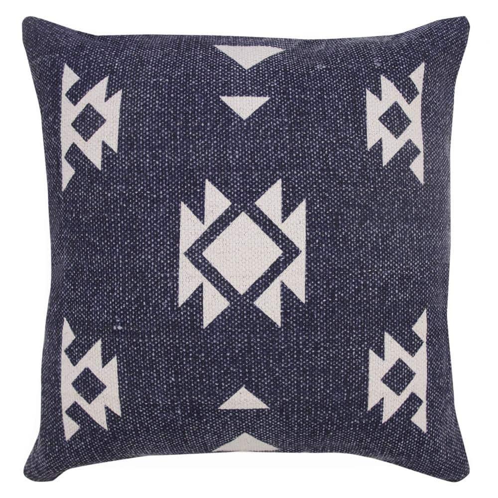20" Square Blue and White Denim Cotton Throw Pillow