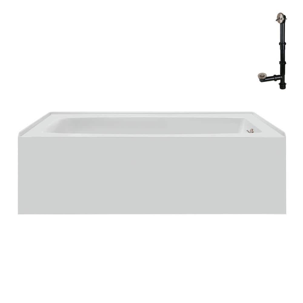 Streamline 60 in. x 30 in. Acrylic Right-Hand Drain Alcove Bathtub in Glossy White With External Drain